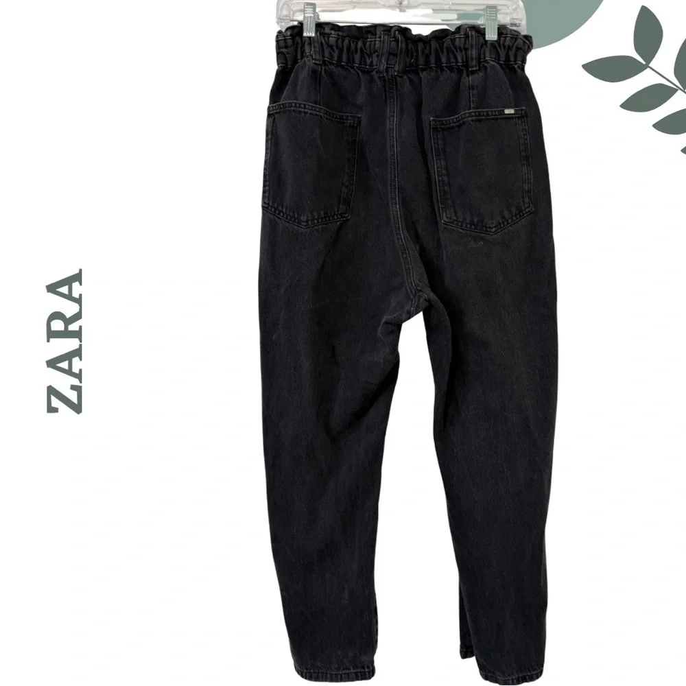 🛍️3/$40 ZARA High-Rise Paperbag Waist Black Jeans Size 8 - Picture 2 of 7
